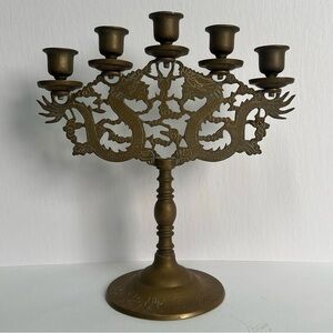 Vintage Brass 5 Arm Candelabra Candle Holder China Dragons
